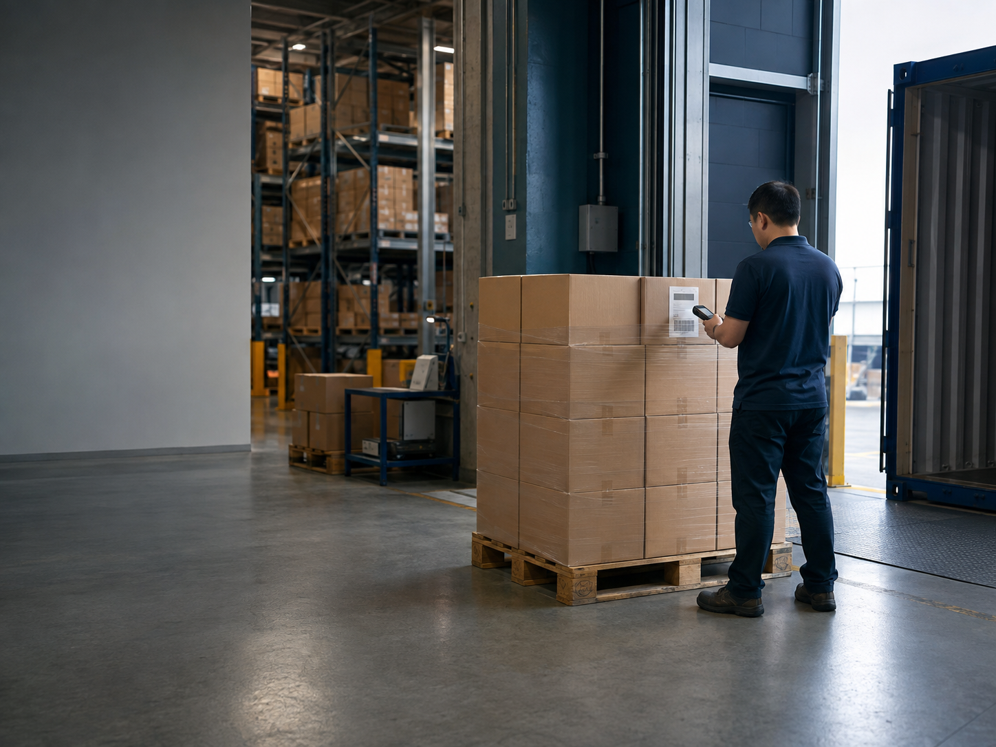 Warehouse team receiving imported cartons for fulfillment
