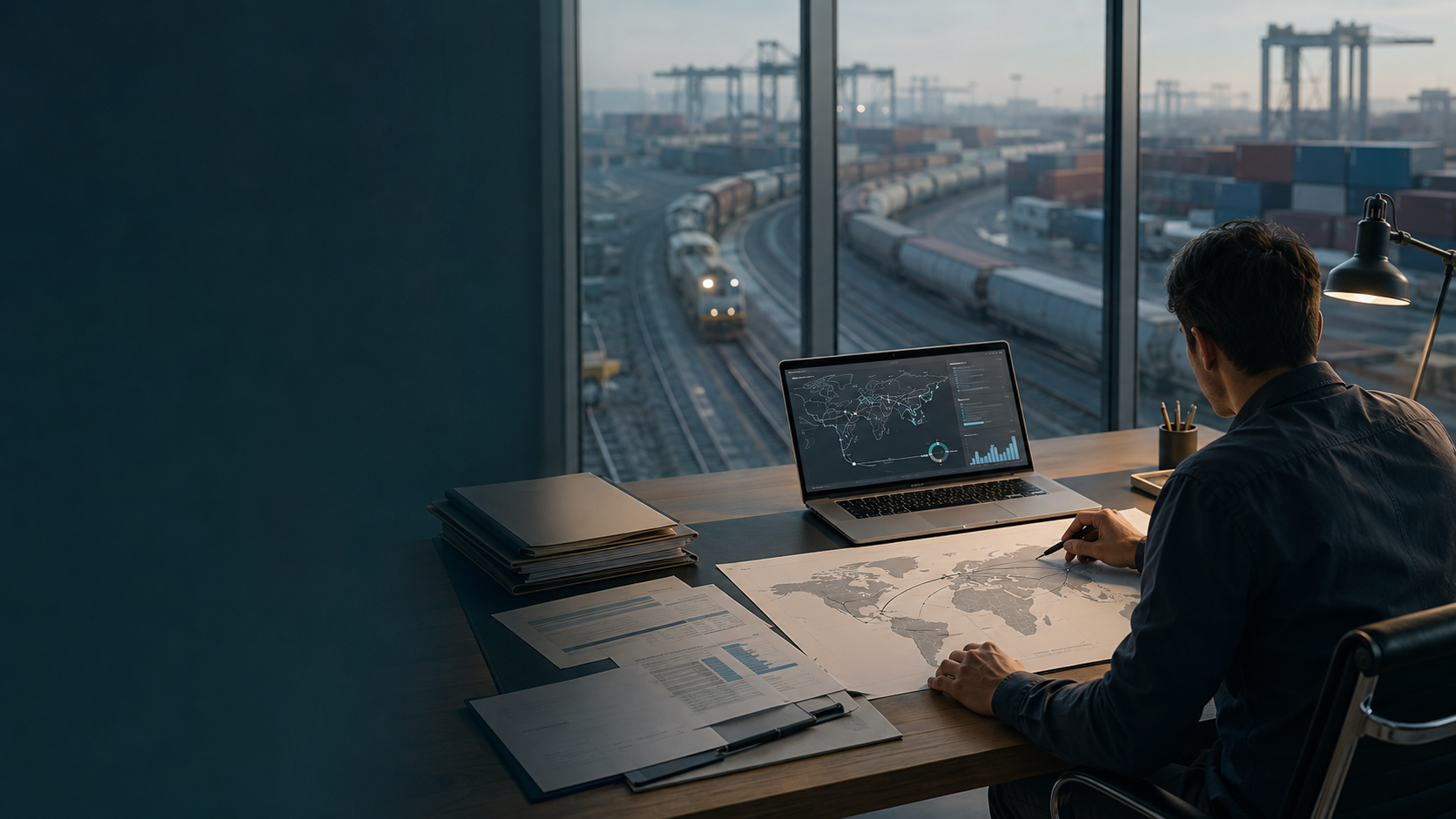 Freight planner reviewing route options and cargo readiness