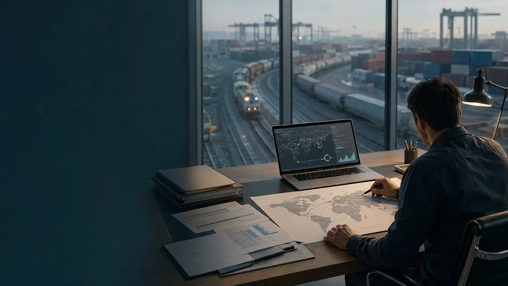 Freight planner reviewing route options and cargo readiness