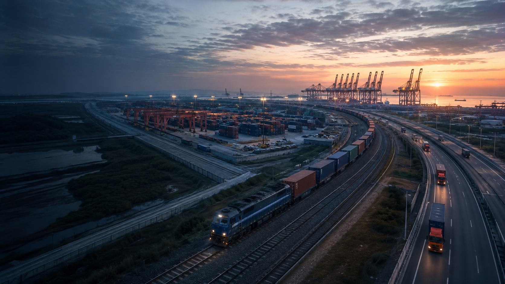 Intermodal rail, road and port connections at a China freight hub