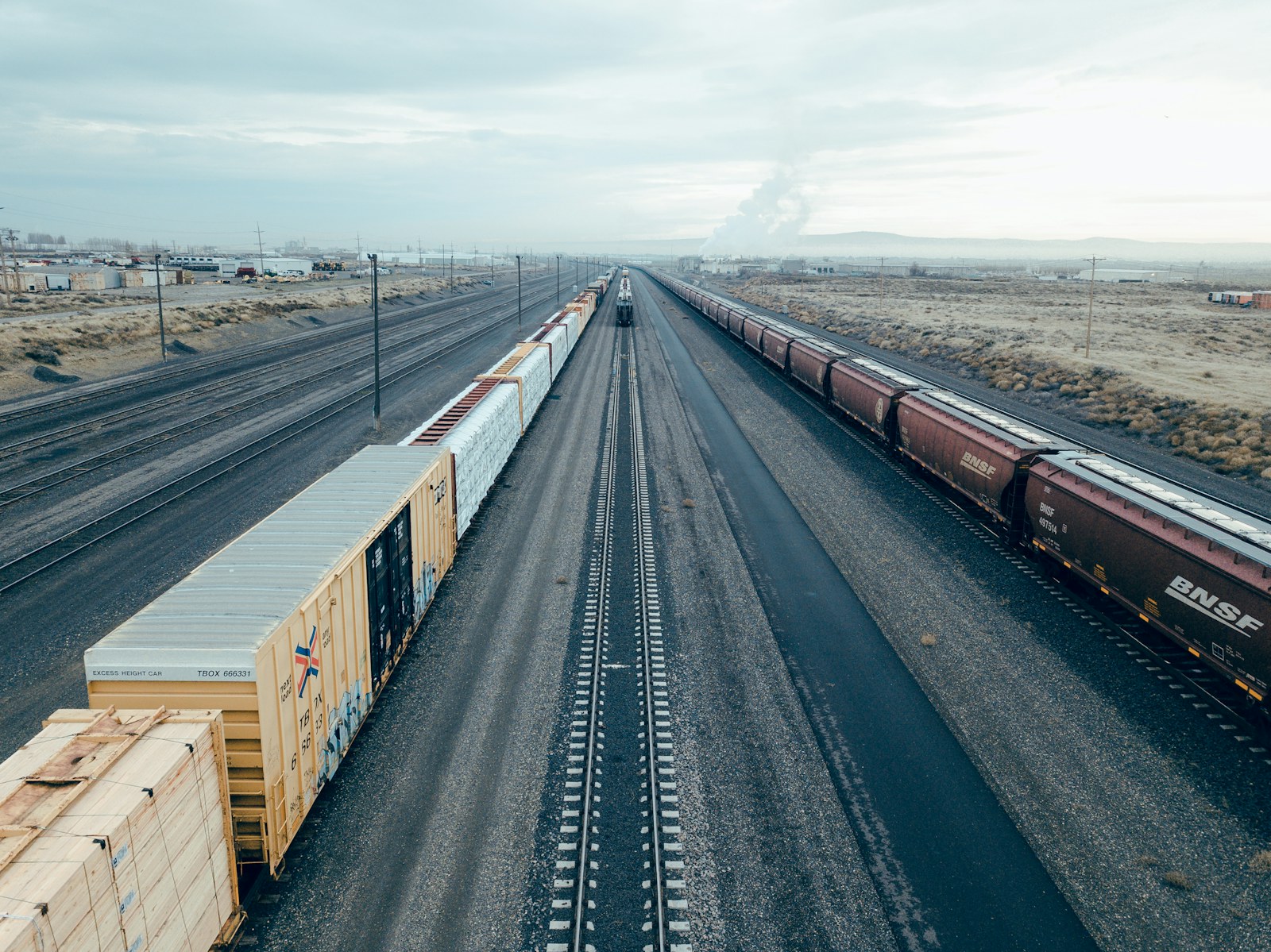 Container train at an intermodal freight yard
