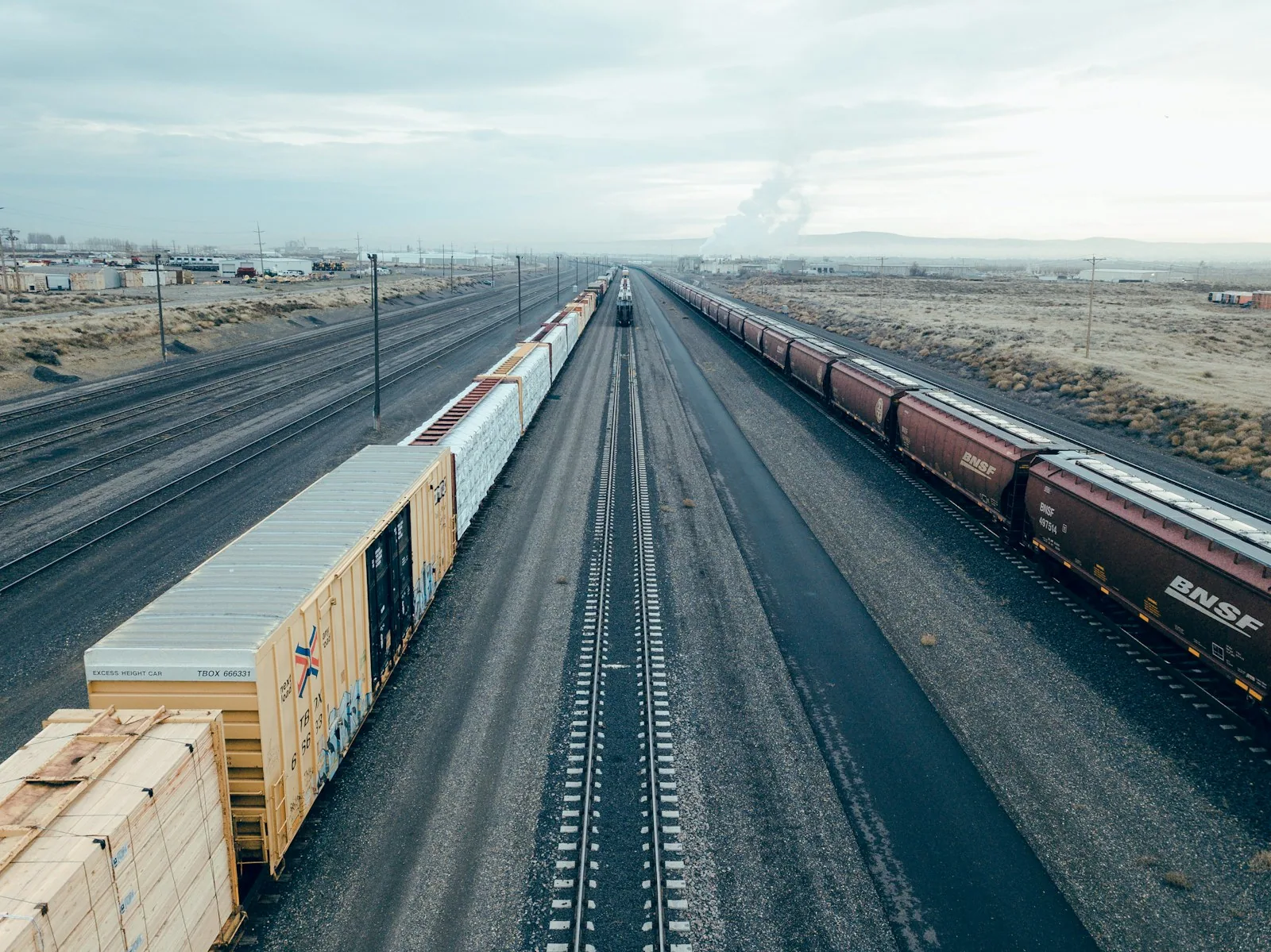 Freight train at an intermodal rail terminal